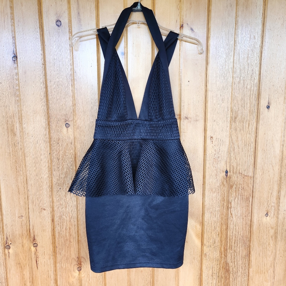 LUXXEL Black Peplum Mini Dress, Size S